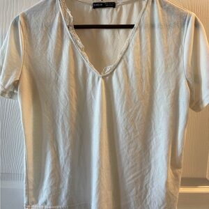 SHEIN White Lace Trim V-Neck Top